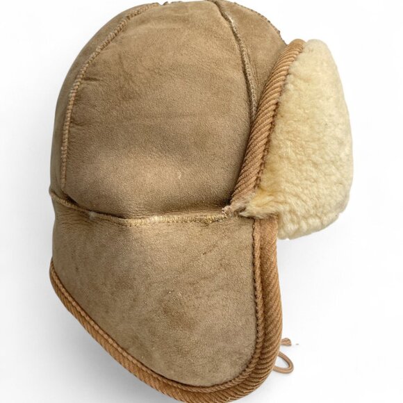Vintage Shearling Sheepskin Aviator Trapper Canada Made Crown Cap Hat Medium - Picture 6 of 12